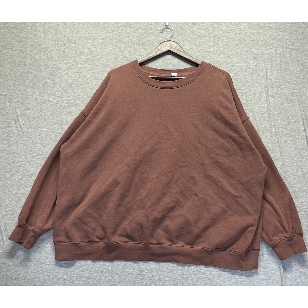 Old Navy Oversized Sweatshirt Womens 2X Brown Cotton Fleece Lined Drop‎ Shoulder